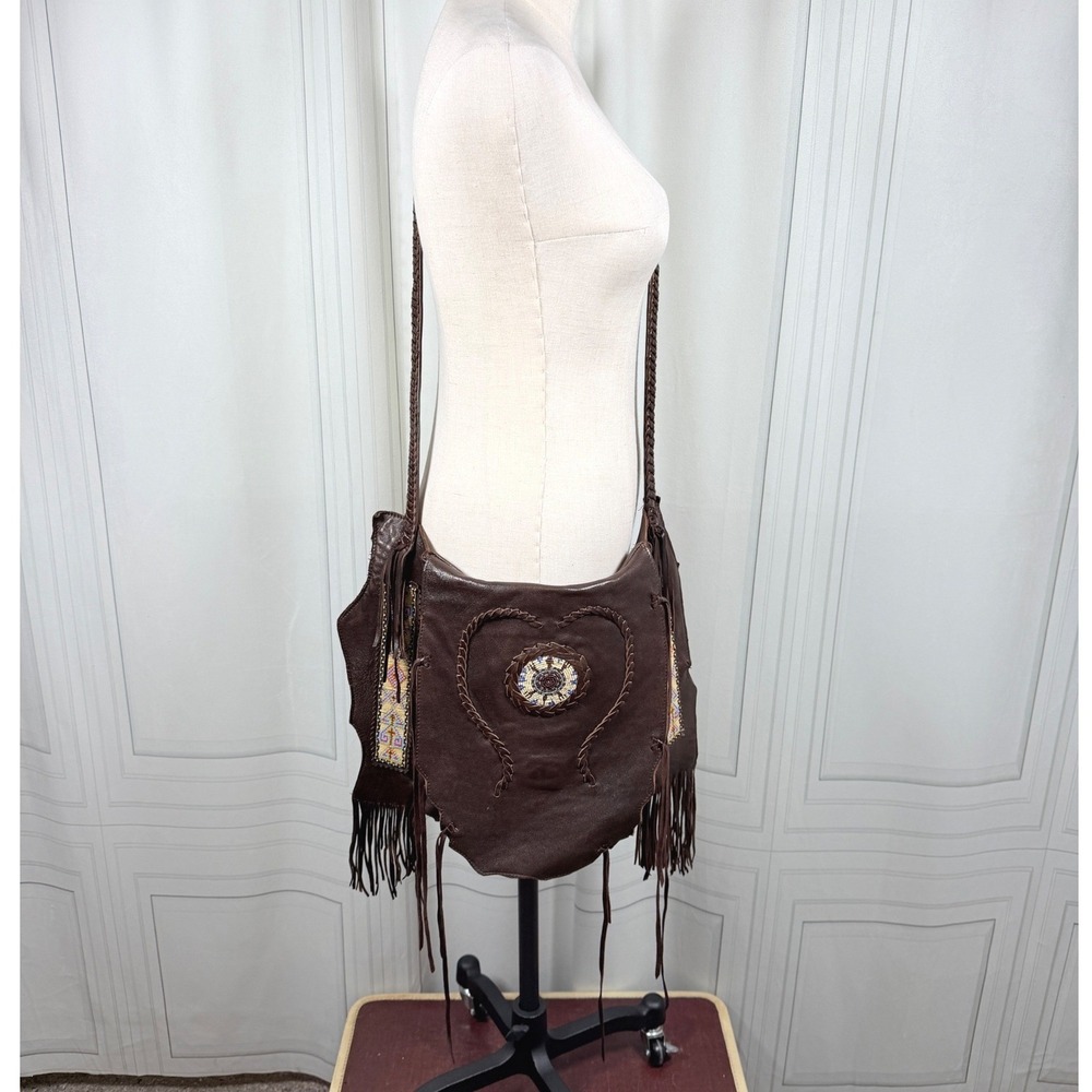 Tribe America Leather Fringe Crossbody Bag Beaded Southwestern Boho USA